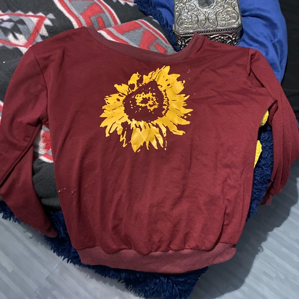 Burgundy Sweatshirt with Sunflower Design